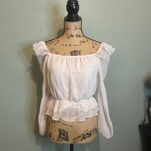 Blu Pepper Womens Cottagecore Off The Shoulder Peplum Blouse Light Pink Small